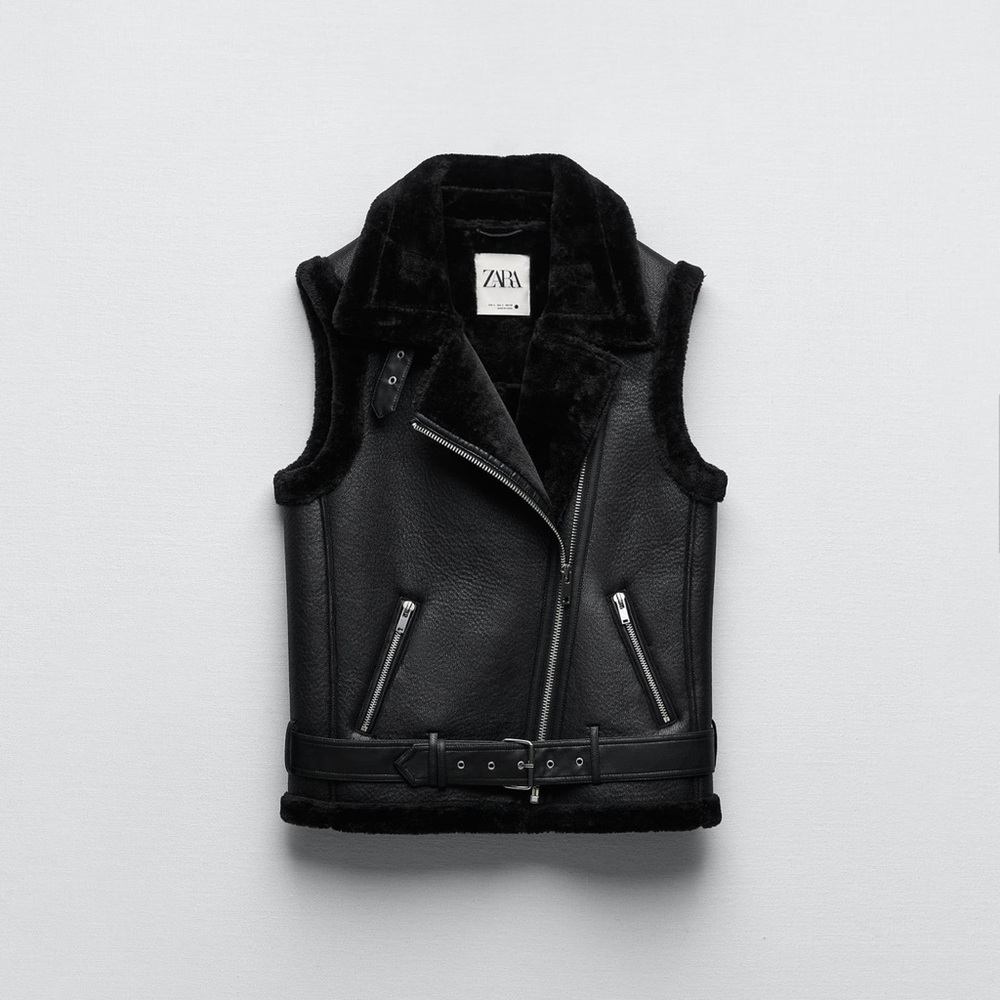 Zara vegan leather vest black Medium excellent condition sold out style!